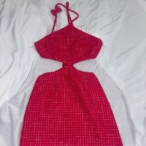 Pink Tweed Cut-Out Dress